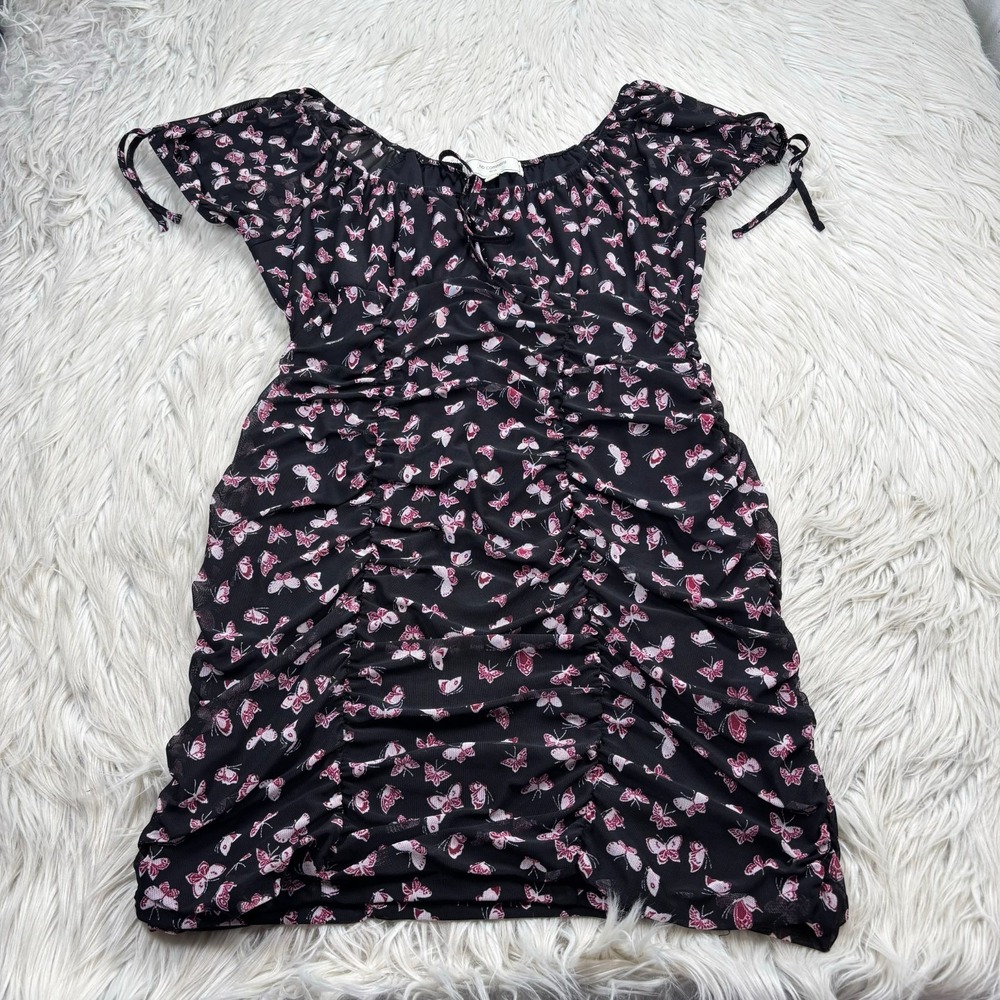No Comment Junior's‎ L Mesh Butterfly Mini Dress Ruched Fairy Grunge Y2K